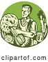 Vector Clip Art of Retro Woodcut Green Organic Farmer with with Produce by Patrimonio