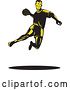 Vector Clip Art of Retro Woodcut Handball Player Jumping by Patrimonio