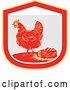 Vector Clip Art of Retro Woodcut Hen and Chicken Eggs in a Nest in a Gray and Red Shield by Patrimonio