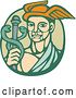 Vector Clip Art of Retro Woodcut Hermes with a Caduceus in a Green Circle by Patrimonio