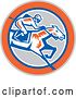 Vector Clip Art of Retro Woodcut Jockey Racing a Horse in a Gray Orange Blue and White Circle by Patrimonio