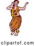 Vector Clip Art of Retro Woodcut Linocut Polynesian Hawaiian Hula Dancer by Patrimonio