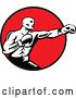 Vector Clip Art of Retro Woodcut Male Boxer Jabbing in a Red Circle by Patrimonio