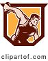 Vector Clip Art of Retro Woodcut Male Discus Thrower in an Orange and Brown Shield by Patrimonio