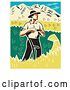 Vector Clip Art of Retro Woodcut Male Farmer Standing and Resting on a Scythe in a Wheat Crop by Patrimonio
