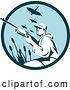 Vector Clip Art of Retro Woodcut Male Goose Hunter Aiming in a Blue Circle by Patrimonio