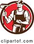 Vector Clip Art of Retro Woodcut Male Painter Holding a Roller Brush and Can in a Brown White and Red Circle by Patrimonio