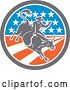 Vector Clip Art of Retro Woodcut Male Rodeo Cowboy on a Bucking Bull in an American Flag Circle by Patrimonio