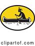 Vector Clip Art of Retro Woodcut Native American Indian Paddling a Canoe in a Yellow Oval Oval by Patrimonio