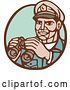 Vector Clip Art of Retro Woodcut Navy Admirial Officer Holding Binoculars in a Brown and Green Oval by Patrimonio