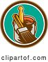 Vector Clip Art of Retro Woodcut Paintbrush and Can in a Brown White and Turquoise Circle by Patrimonio