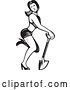Vector Clip Art of Retro Woodcut Pinup Lady Kicking a Leg Back and Posing with a Shovel by Patrimonio