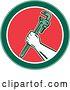 Vector Clip Art of Retro Woodcut Plumber Hand Holding a Monkey Wrench in a Green White and Red Circle by Patrimonio