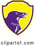 Vector Clip Art of Retro Woodcut Raven Crow in a Yellow Purple and White Shield by Patrimonio