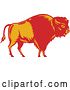 Vector Clip Art of Retro Woodcut Red and Yellow American Buffalo Bison by Patrimonio