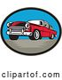 Vector Clip Art of Retro Woodcut Red Classic Car in an Oval by Patrimonio