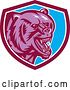 Vector Clip Art of Retro Woodcut Red Eyed Purple Vicious Grizzly Bear in a Maroon White and Blue Shield by Patrimonio