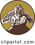 Vector Clip Art of Retro Woodcut Samoan God, Tagaloa, Holding His Hands Out, in a Brown and Green Circle by Patrimonio