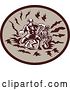 Vector Clip Art of Retro Woodcut Samoan Tiitii Wrestling the God of Earthquake and Breaking His Arm, in a Brown Oval by Patrimonio