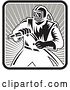 Vector Clip Art of Retro Woodcut Sandblaster Worker in a Square of Rays by Patrimonio