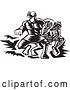 Vector Clip Art of Retro Woodcut Scene of Samoan Tiitii Wrestling the God of Earthquake and Breaking His Arm by Patrimonio