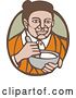 Vector Clip Art of Retro Woodcut Senior Lady Holding a Mixing Bowl in a Green and Brown Oval by Patrimonio