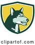 Vector Clip Art of Retro Woodcut Siberian Husky Dog in a Green, White and Yellow Shield by Patrimonio
