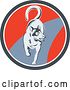 Vector Clip Art of Retro Woodcut Siberian Husky Dog Running in a Gray White and Red Circle by Patrimonio