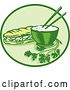Vector Clip Art of Retro Woodcut Styled Meal of Banh Mi Rice and a Meat Sandwich in a Circle by Patrimonio