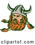 Vector Clip Art of Retro Woodcut Viking Norseman Warrior with a Long Beard and Horned Helmet by Patrimonio