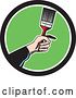 Vector Clip Art of Retro Woodcut White Painters Hand Holding a Paintbrush in a Black White and Green Circle by Patrimonio