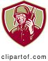 Vector Clip Art of Retro Woodcut World War Two Soldier Talking on a Field Radio in a Green Maroon and White Shield by Patrimonio