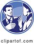 Vector Clip Art of Retro Woodut Business Man and Lady Talking in a Blue Circle by Patrimonio