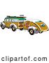 Vector Clip Art of Retro Woody Sedan with Skis and a Trailer by Andy Nortnik