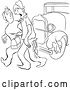 Vector Clip Art of Retro Worker Guy Losing Part of His Pants on a Car While Talking to a Lady by Picsburg