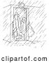 Vector Clip Art of Retro Worker Men Contemplating Going out in the Rain by Picsburg