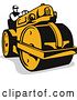 Vector Clip Art of Retro Worker Operating a Road Roller by Patrimonio