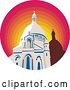 Vector Clip Art of Retro WPA Style Catholic Church Dome Cathedral in a Gradient Sunset Circle by Patrimonio