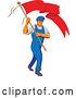 Vector Clip Art of Retro Wpa Styled Male Worker Marching Wtih a Flag by Patrimonio