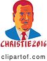 Vector Clip Art of Retro WPA Styled Portrait of Republican Presidential Nominee Chris Christie over Text by Patrimonio