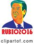 Vector Clip Art of Retro WPA Styled Portrait of Republican Presidential Nominee Marco Rubio over Text by Patrimonio