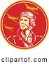 Vector Clip Art of Retro WWII Male Aviator Pilot and Fighter Planes in a Yellow Red and White Circle by Patrimonio