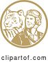 Vector Clip Art of Retro WWII Male Aviator Pilot and Tiger in a Tan and White Circle by Patrimonio