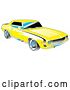Vector Clip Art of Retro Yellow 1969 Chevrolet RS/SS Camaro Muscle Car with Black Stripes on the Sides and Chrome Detailing by Andy Nortnik