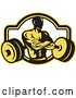 Vector Clip Art of Retro Yellow and Black Bodybuilder with a Barbell by Patrimonio