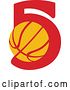 Vector Clip Art of Retro Yellow and Red Basketball in the Number Five by Patrimonio