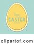Vector Clip Art of Retro Yellow Happy Easter Egg with Polka Dots over Blue by Elaineitalia
