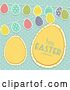 Vector Clip Art of Retro Yellow Happy Easter Eggs with Buntings over Polka Dots on Blue by Elaineitalia