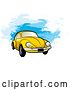 Vector Clip Art of Retro Yellow VW Slug Bug Car over Blue Paint Strokes by Lal Perera