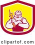 Vector Clip Art of Retro Zeus Holding a Thunder Bolt in a Red and Yellow Shield by Patrimonio